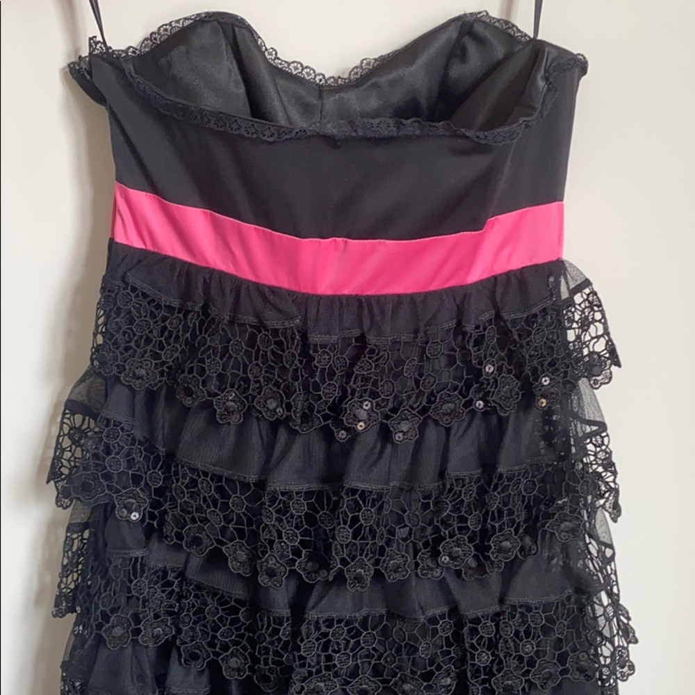 Betsey Johnson Black Sequin Dress with Pink Bow - Picture 4 of 7